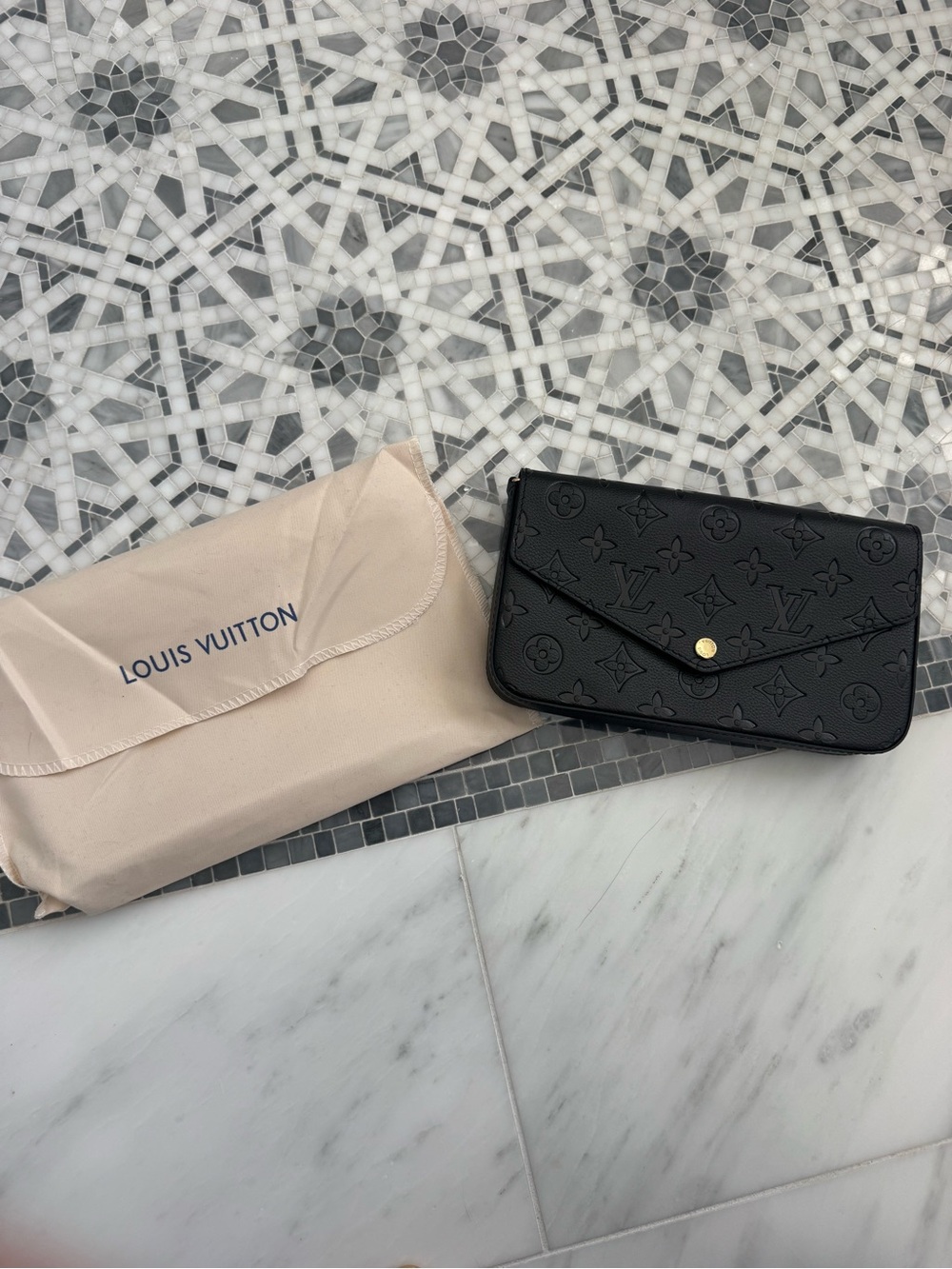 Leather monogram purse with gold chain